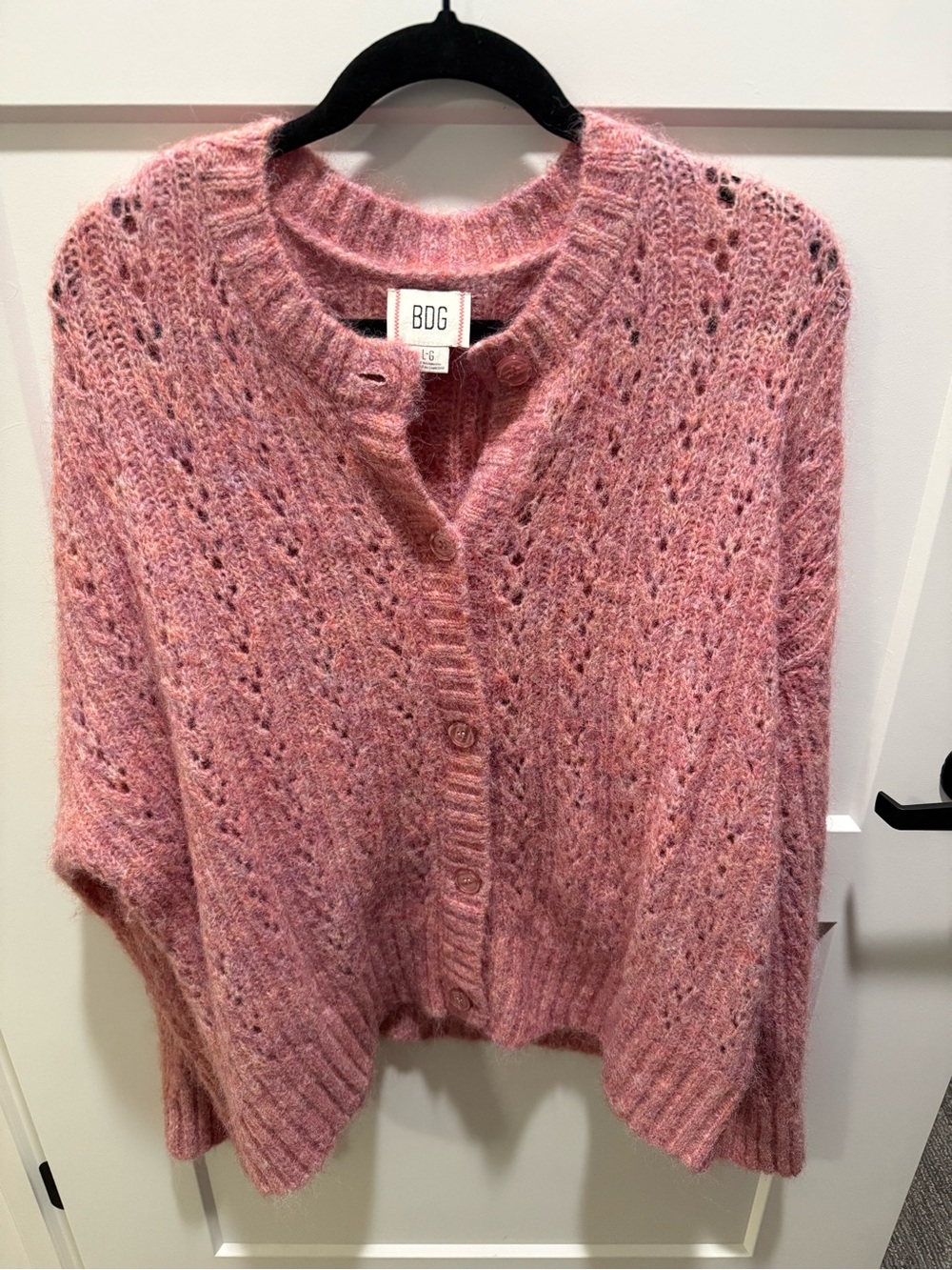 BDG Urban Outfitters Pink Open Knit Cardigan Sweater Women L Button Front